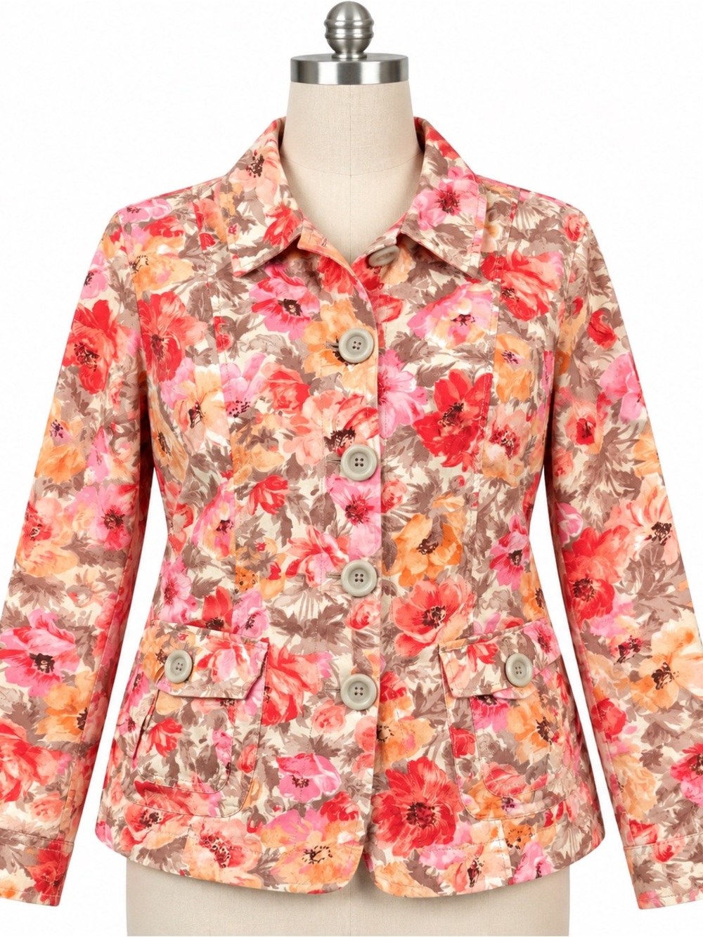 Coldwater Creek Floral Blazer in Pink, Coral and Tan
